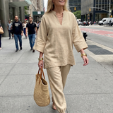 Georgiana | V Neck Tunic Gathered Trouser Set