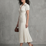 Theodora | Pleated Waistline Stripe Midi Dress