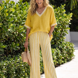 Wren | Contrast V Neck Tunic Stripe Trouser Set