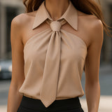 Stylish Sleeveless Halter Blouse with Neck Tie Detail