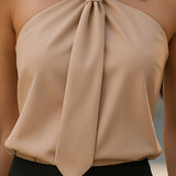 Stylish Sleeveless Halter Blouse with Neck Tie Detail