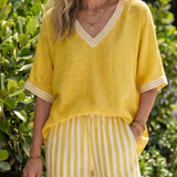 Wren | Contrast V Neck Tunic Stripe Trouser Set