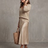 Luciana | Bias Fall Satin Skirt Knit Layer Set