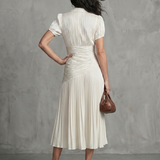 Theodora | Pleated Waistline Stripe Midi Dress