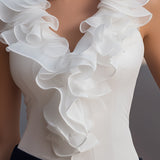 Sleeveless Chiffon Ruffled V-Neck Top