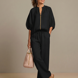 Natalia | Zip Front Blouson Top Wide Leg Set