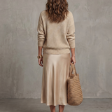 Luciana | Bias Fall Satin Skirt Knit Layer Set