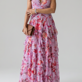Nori | Halter Neck Ruched Bodice Floral Maxi Dress