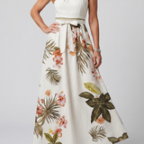 Meadow | Draped Halter Botanical Panel Maxi Dress