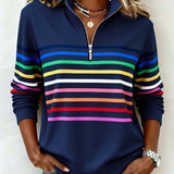 ARCADIA | Mode Sweatshirt with Half Zipper and Rainbow Stripes
