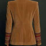 Embroidered Bohemian-Style Blazer in Polyester Velvet
