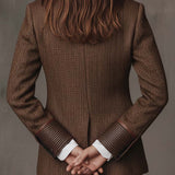 Herringbone Tweed Blazer Featuring Printed Panels