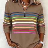 ARCADIA | Mode Sweatshirt with Half Zipper and Rainbow Stripes