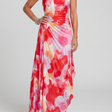 Taya | One Shoulder Pleated Bodice Midi Dress