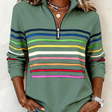 ARCADIA | Mode Sweatshirt with Half Zipper and Rainbow Stripes