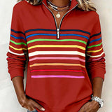 ARCADIA | Mode Sweatshirt with Half Zipper and Rainbow Stripes