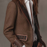Herringbone Tweed Blazer Featuring Printed Panels