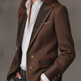 Herringbone Tweed Blazer Featuring Printed Panels