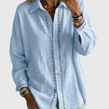 Venice | Casual Long-sleeve Linen-cotton Shirt With Spliced cutout Webbing