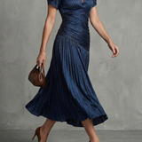 Theodora | Pleated Waistline Stripe Midi Dress