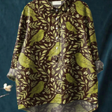 Nora | Women's Vintage Floral Birds Art Print Casual Shirt