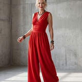Vincenza | Deep V Waist Defined Wide Leg Jumpsuit