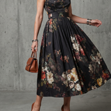 Greta | High Neck Keyhole Floral Pleated Midi Dress