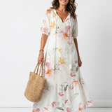 Noa | Soft Floral Tiered Tassel Midi Dress