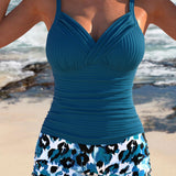 Gabby | Ribbed Tankini with Print Shorts