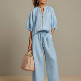 Natalia | Zip Front Blouson Top Wide Leg Set