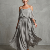 Marisol | Layered Drape Cold Shoulder Top Wide Leg Set