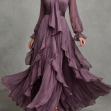 Demetria | Tie Neck Ruffle Tiered Maxi Dress