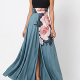 Olympas | Halter Bodice Floral Skirt Maxi Dress