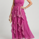 Orea | High Neck Gathered Ruffle Layers Maxi Dress