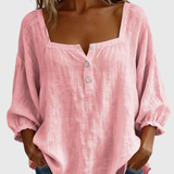 Arianne | Women's Square Neck Blouse 3/4 Puff Sleeve Button Top