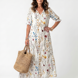 Sylvie | Botanical Print Tassel Tie Midi Dress