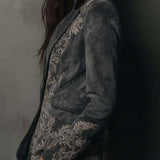 Charcoal Taupe Embossed Floral Eco-Suede Blazer