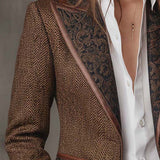 Herringbone Tweed Blazer Featuring Printed Panels