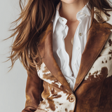 Retro Cowhide Print Eco-Friendly Suede Blazer