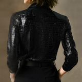 Glossy Black Crocodile Embossed Shirt