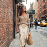 Luciana | Bias Fall Satin Skirt Knit Layer Set