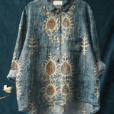 Nina | Women's Vintage Ethnic Floral Art Print Casual  Shirt
