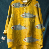 Felicity | Women's Vintage Fish Art Print Casual  Shirt