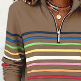 ARCADIA | Mode Sweatshirt with Half Zipper and Rainbow Stripes
