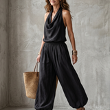 Yvaine | Drape Neck Fluid Top Wide Leg Set