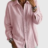 Venice | Casual Long-sleeve Linen-cotton Shirt With Spliced cutout Webbing