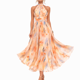 Miranda - Halter Neck Dress with Watercolour Print
