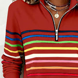 ARCADIA | Mode Sweatshirt with Half Zipper and Rainbow Stripes
