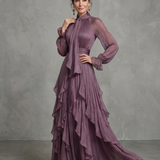 Demetria | Tie Neck Ruffle Tiered Maxi Dress