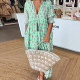 MANA | MIDI DRESS WITH FLORAL PATTERNS AND V-NECK